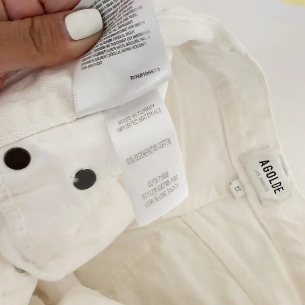 AGOLDE Baggy Low Slung Jeans Women White 28L $238 - 27 27W